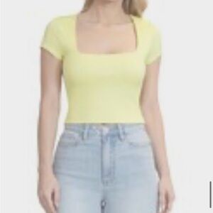 Stevie By Steve Madden Cap Sleeve Square Neck Cropped Top Yellow Size M NWT